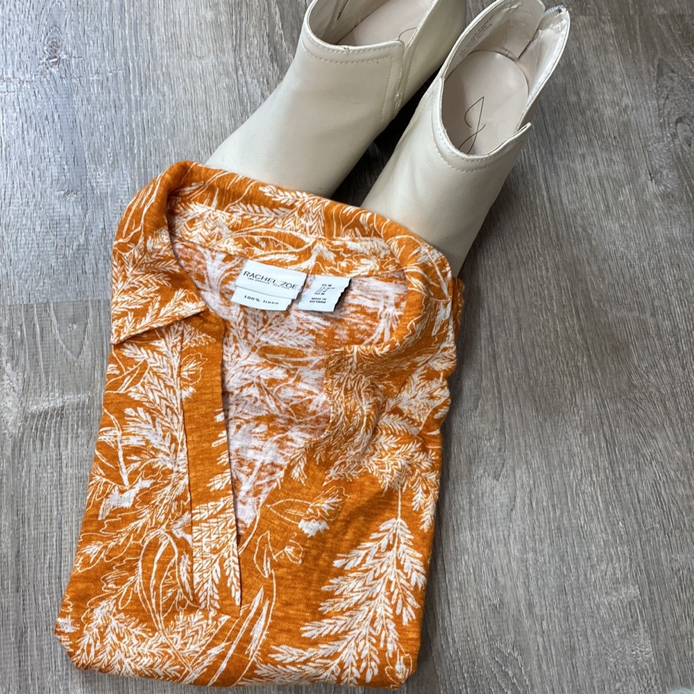 Rachel Zoe 100% linen collar cap sleeve top - Picture 3 of 3